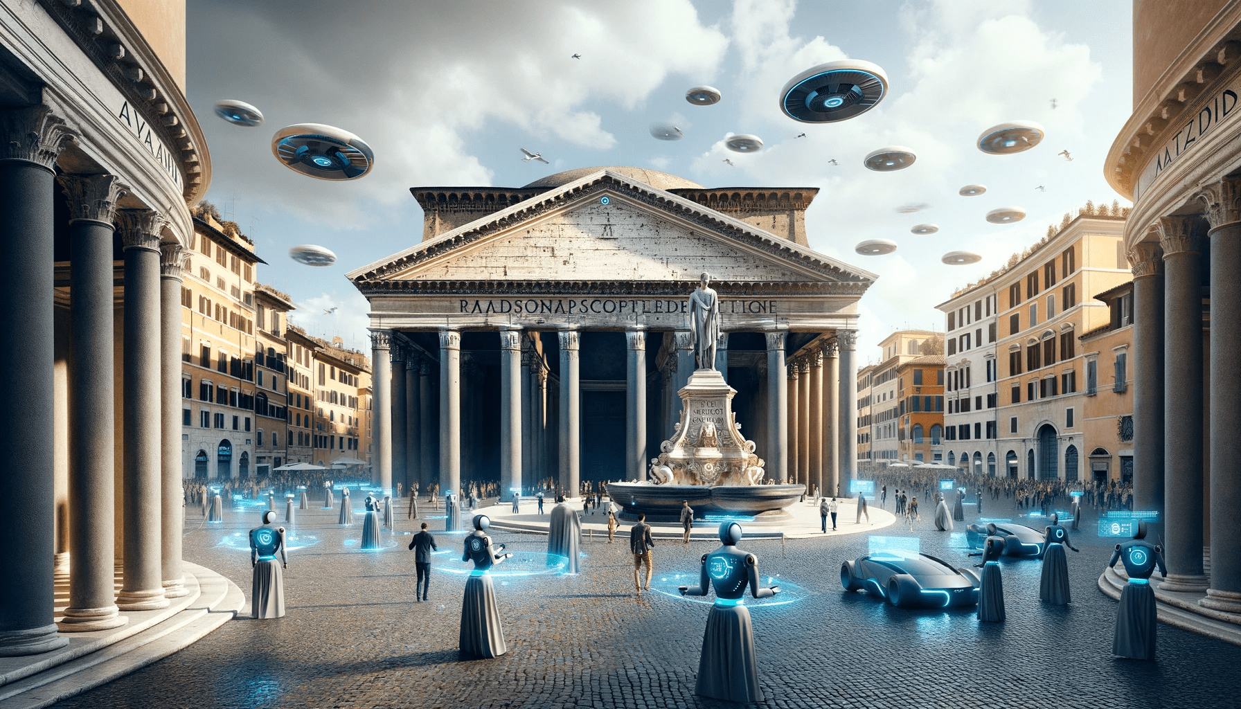 Envision the Pantheon in Rome as it might appear in the year 2100