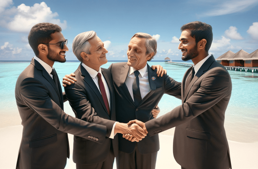 MPs shaking hands making pace in Maldives