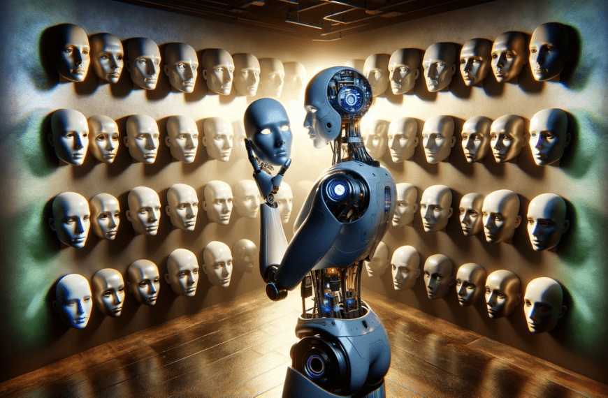 an AI robot trying multiple masks resembling human faces