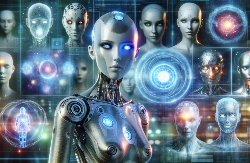 A futuristic and imaginative depiction of various AI personas in a 16_9 aspect ratio