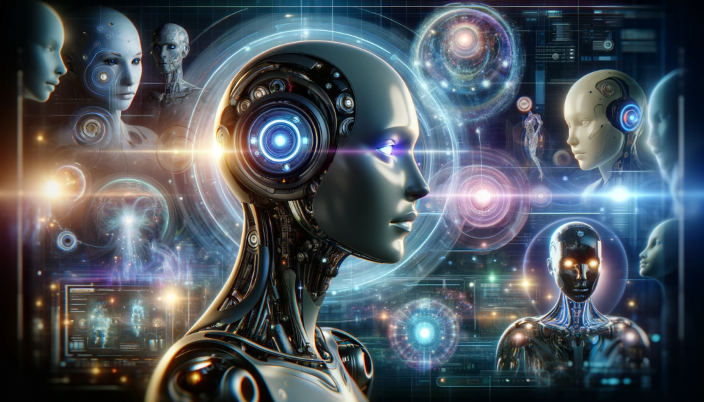 A futuristic and imaginative depiction of various AI personas in a 16_9 aspect ratio