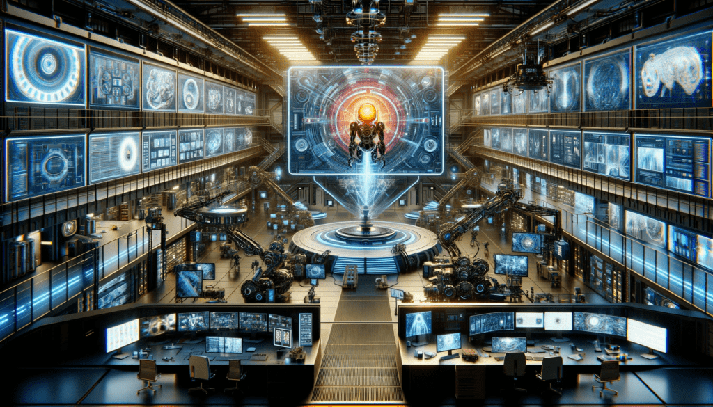 Top AI Image Generator Tools In 2024 A Comprehensive Guide   DALL·E 2024 01 20 17.28.37 A Creative And Detailed Image Of An AI Image Generation Factory. The Scene Should Depict A High Tech Futuristic Facility Where Artificial Intelligenc 1024x585 