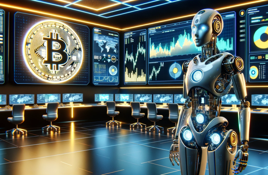 a high-tech cryptocurrency trading floor powered by artificial intelligence