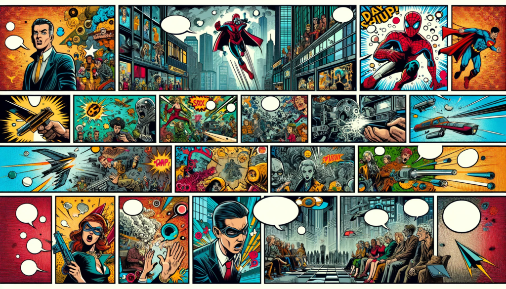 AI Generated image designed in the style of a comic book page