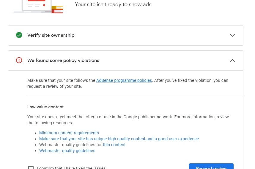 adsense policy violation low value content