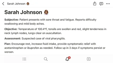 Freed AI Example of medical record transcribed