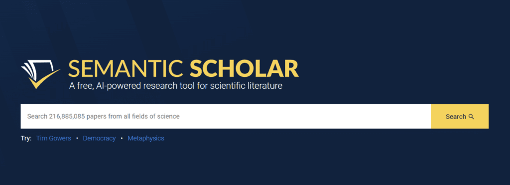 Example of Semantic Scholar Research free AI Powered research tool for scientific literature.