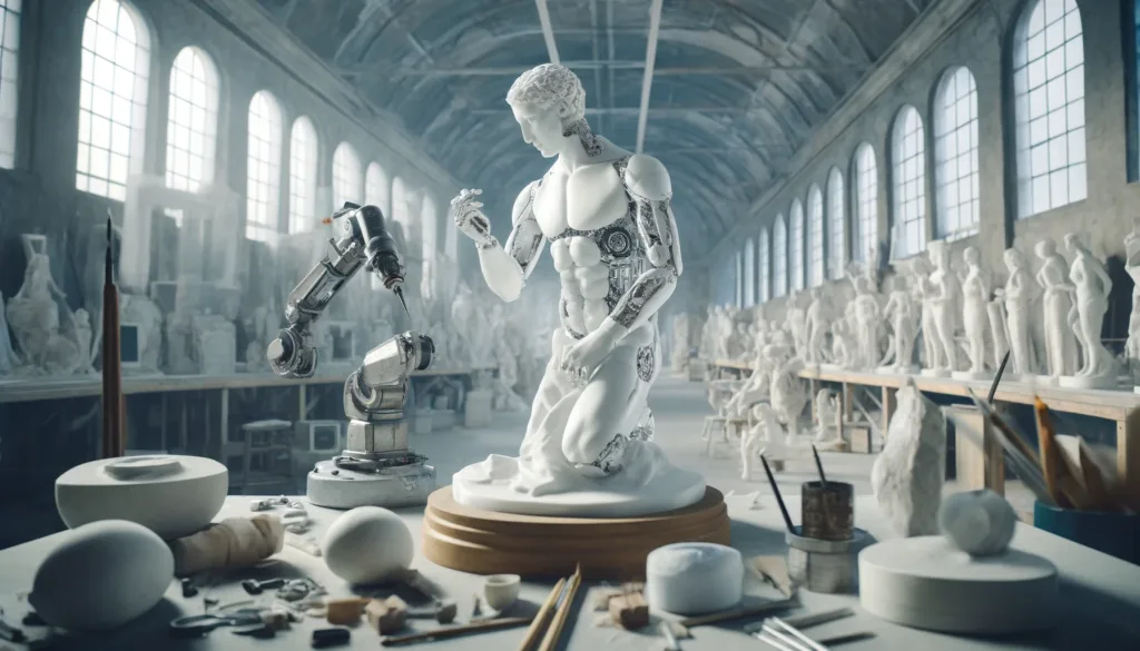 AI Robot Craving David Michelangelo Statue