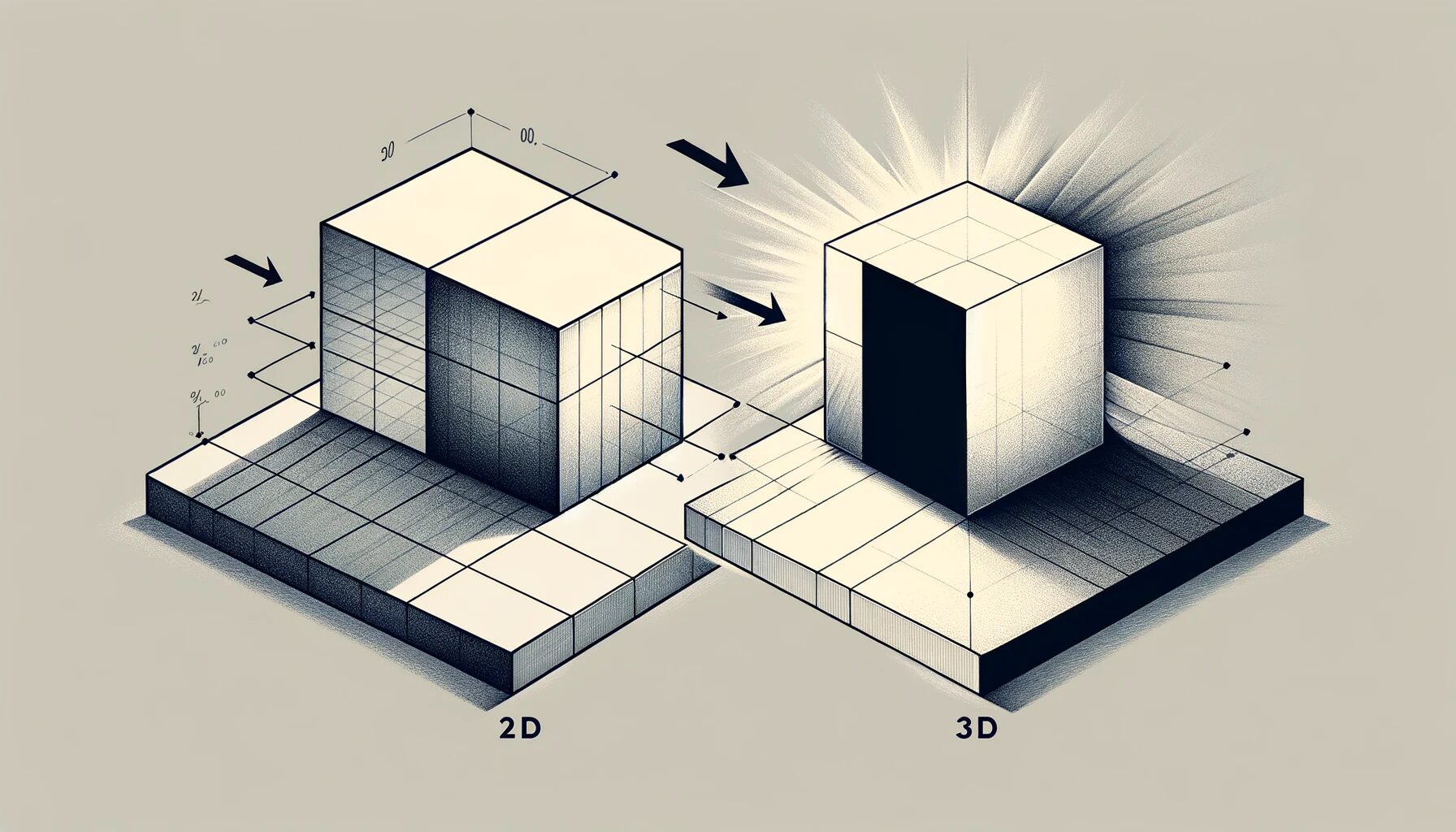 2d square to 3d cube model conversion