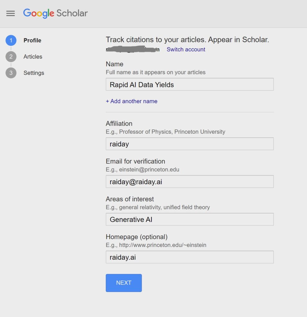 Google Scholar AI Profile Registration