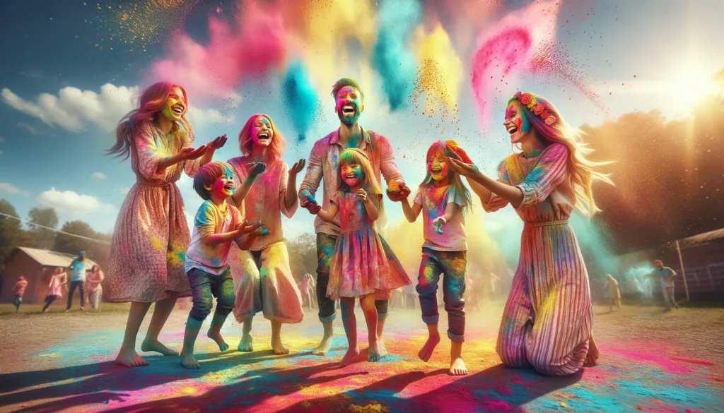 Holi festival AI Generated Image of a family