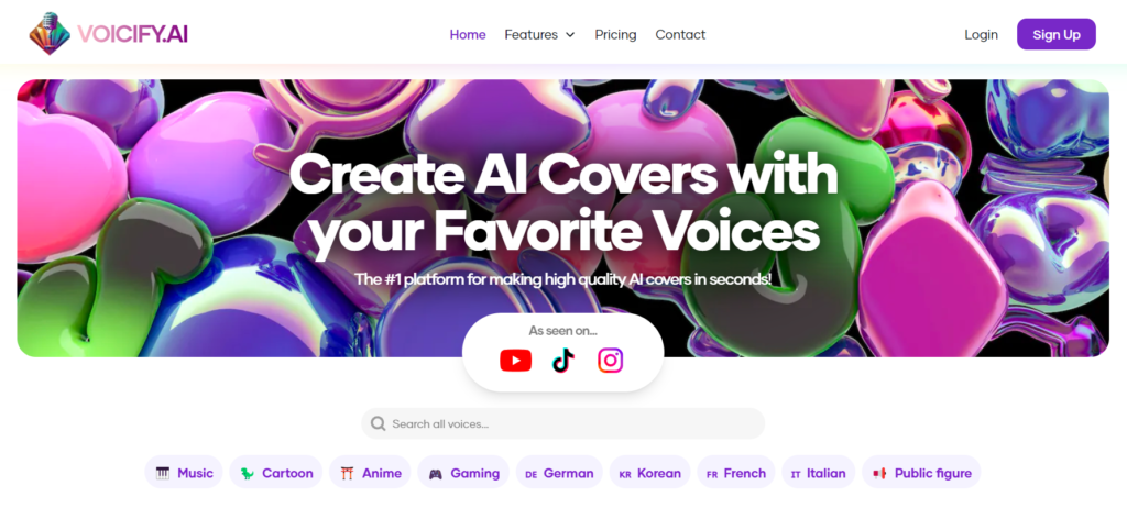 Vocify AI create AI covers with your favorite voices