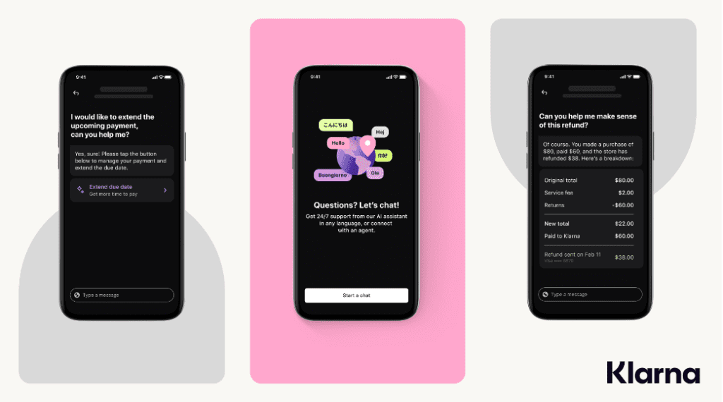 Klarna shopping app with AI customer support