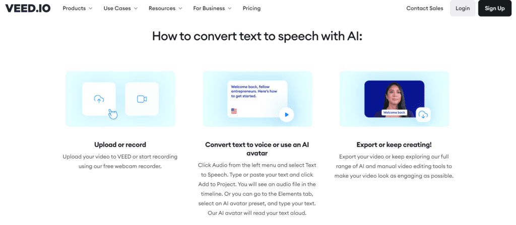 How to convert text to speech with Veed.io AI Text to Speech Video