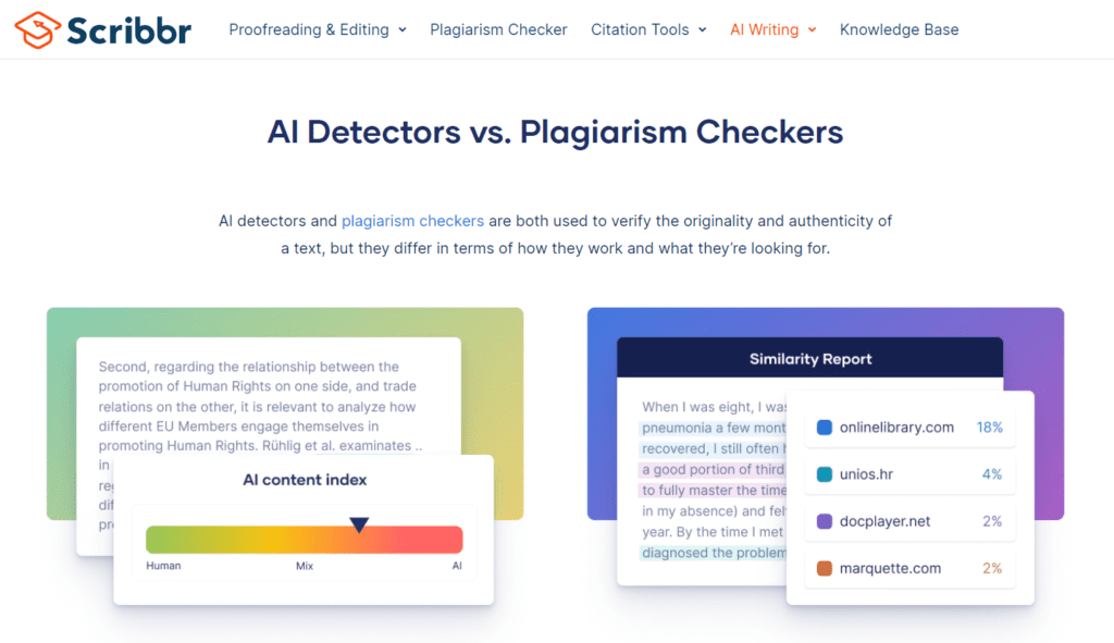 Scribbr AI Detectors vs Plagiarism Checkers