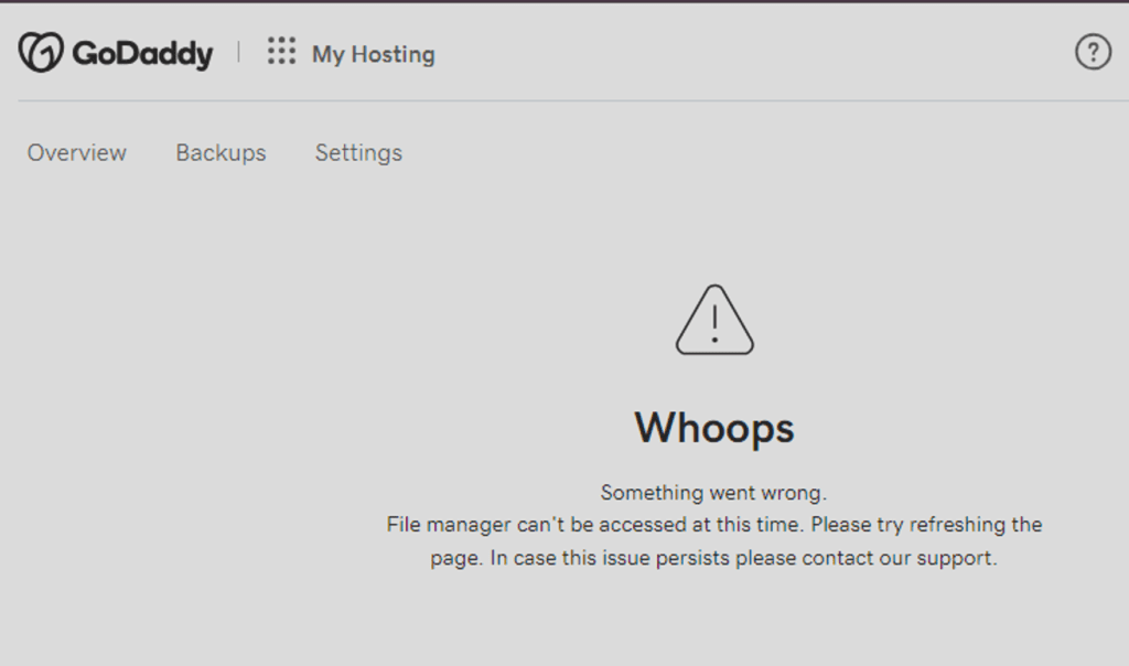 GoDaddy WordPress  file manager can't be accessed