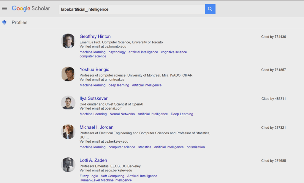 google scholar ai profiles