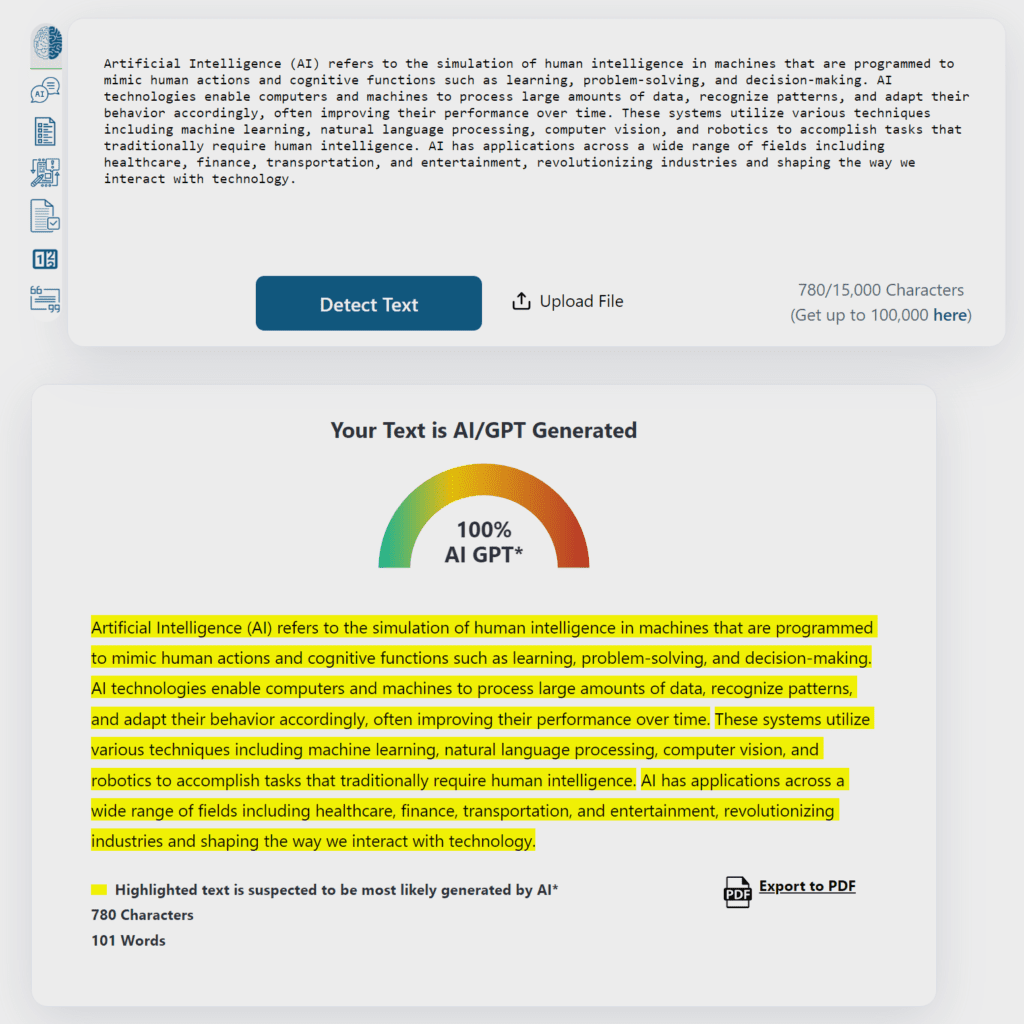 ZeroGPT AI Detector detected AI generated text