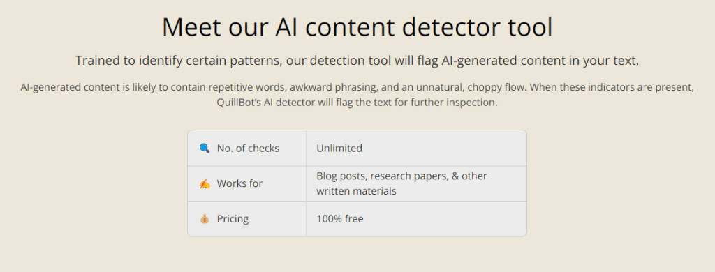 Quillbot AI Detector tool