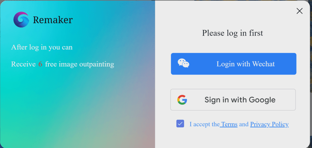 remaker AI login for 6 free image outpainting