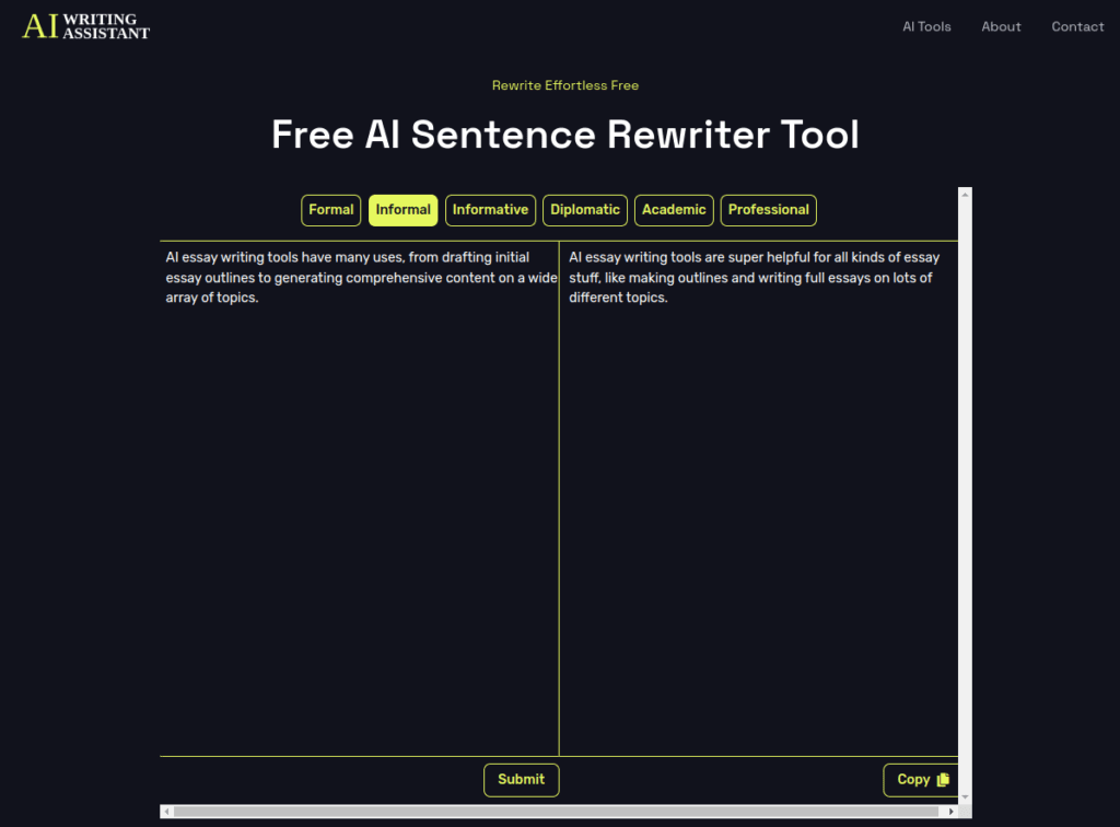 Free AI Sentence Rewriter