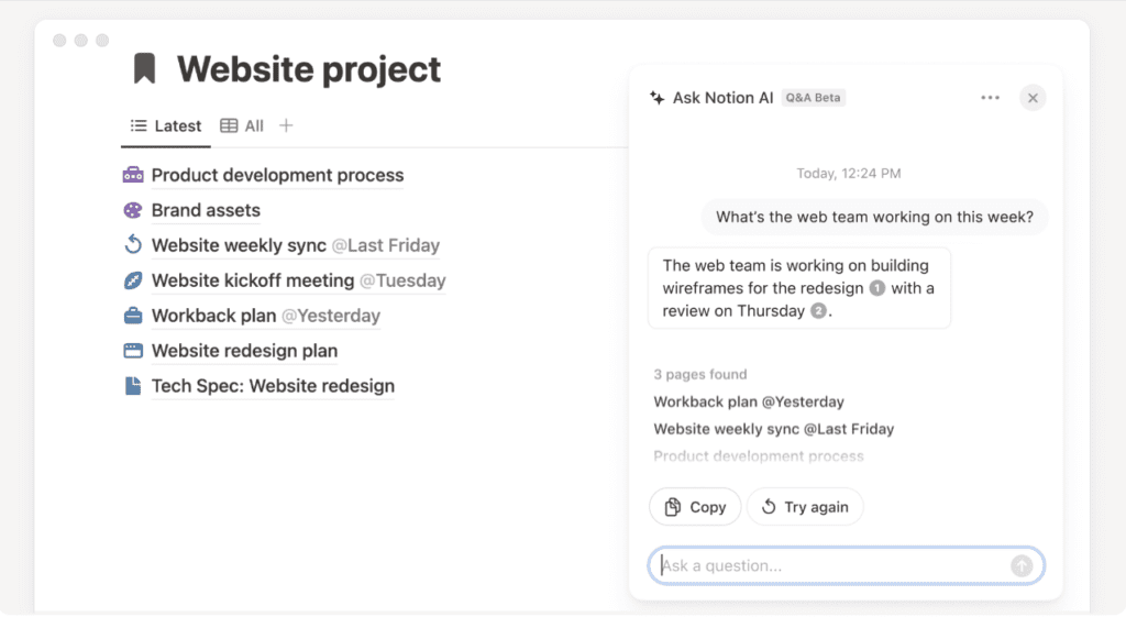 Notion AI website project