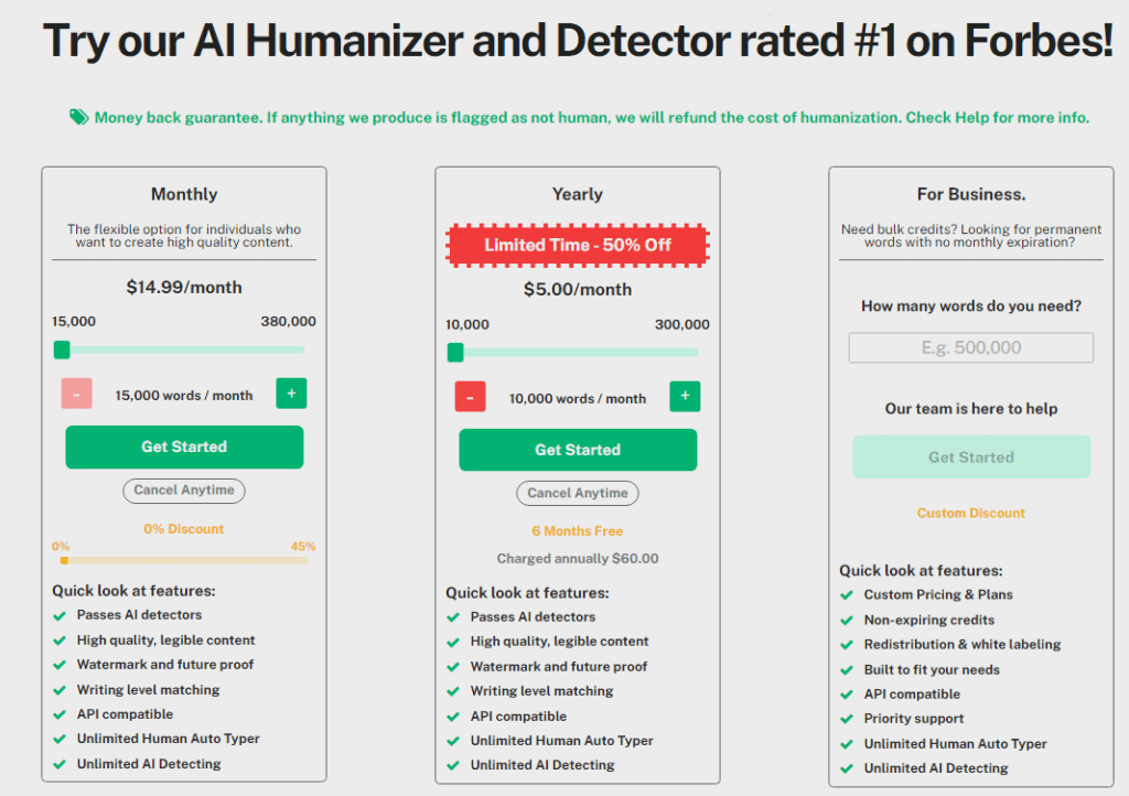 Undetectable AI AI Humanizer and Detector pricing