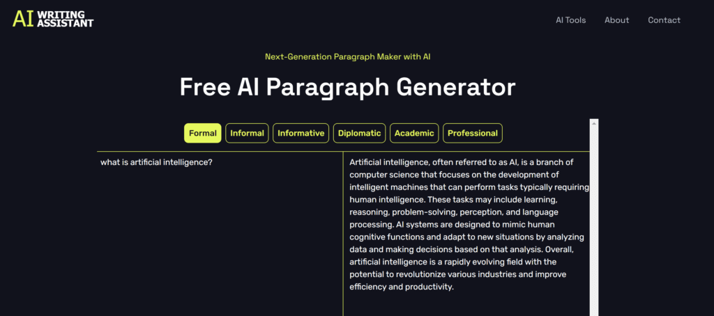 Free AI Sentence Paragraph Generator