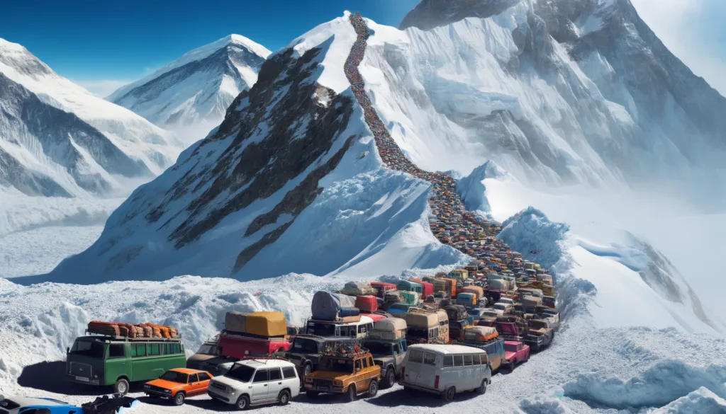 Car traffic jam mount Everest