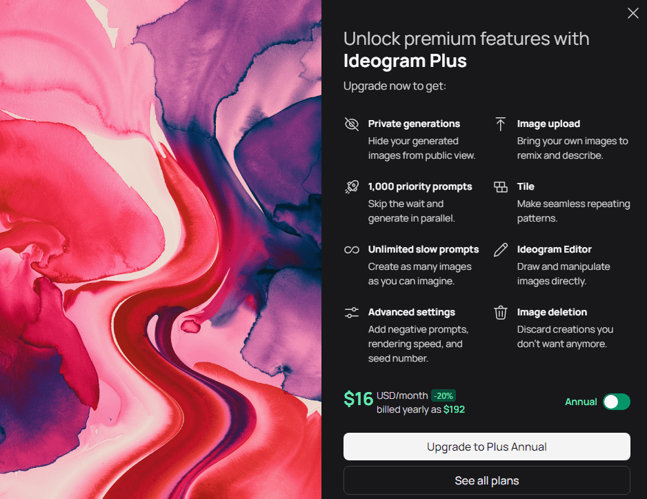 Ideogram Pricing plans