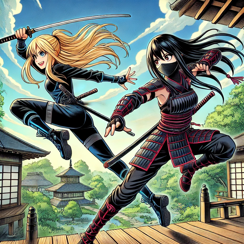 colorized ninja girls comic sketch