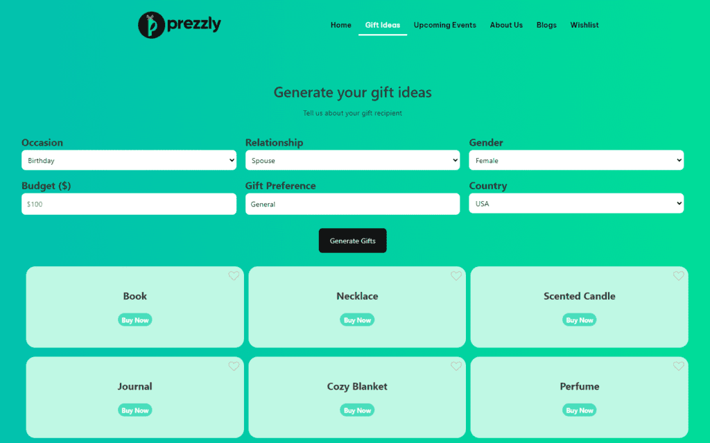 Prezzly Generated gift ideas
