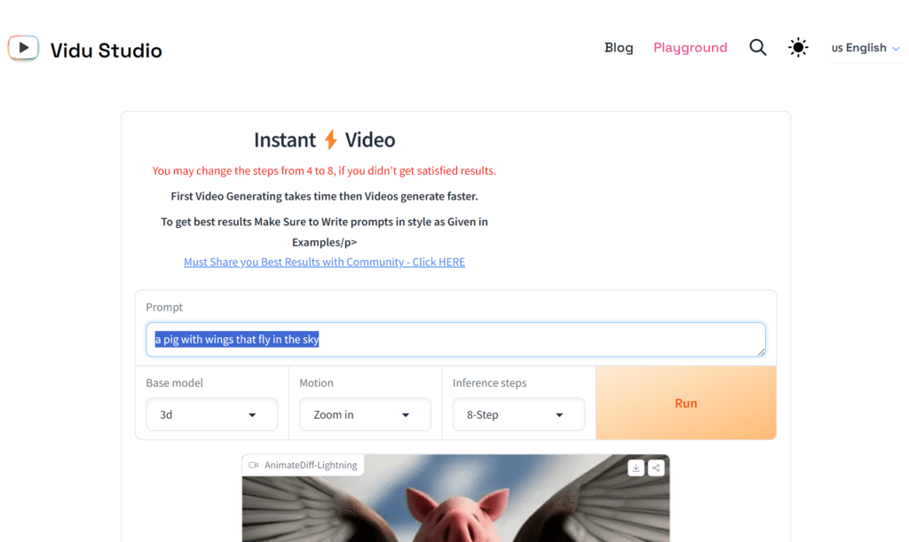 ViduStudio Instant Video prompt