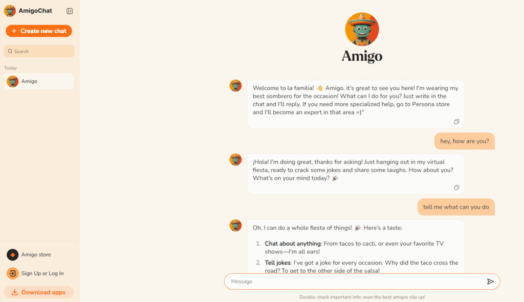 AmigoChat Test conversation