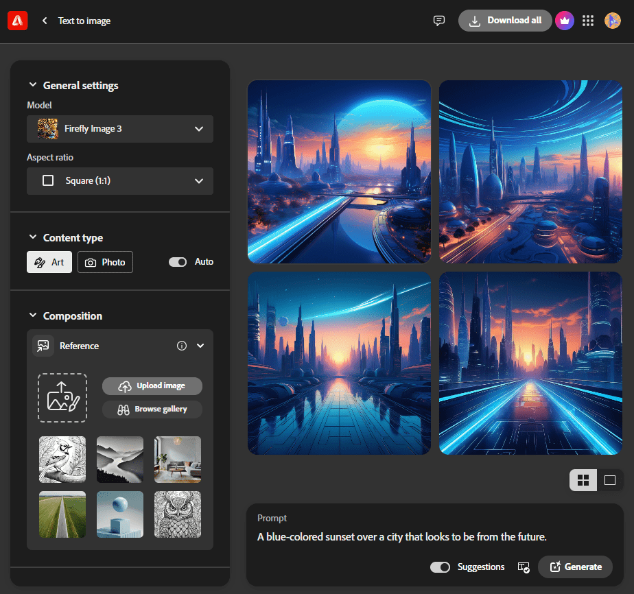 Adobe Firefly Image Generation workspace
