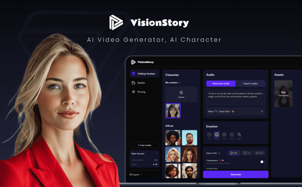 VisionStory AI Video Generator, AI Character